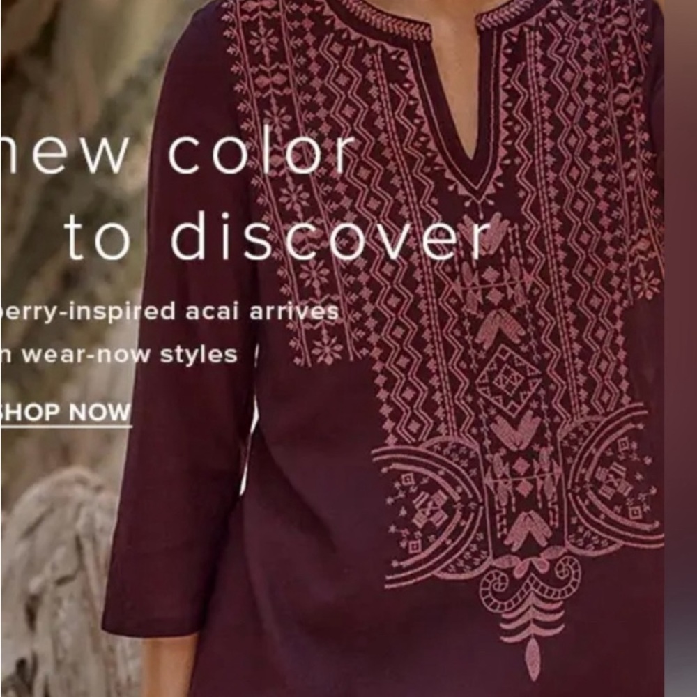 BURGUNDY! J. Jill embroidered tunic top Beautiful! - Picture 2 of 5